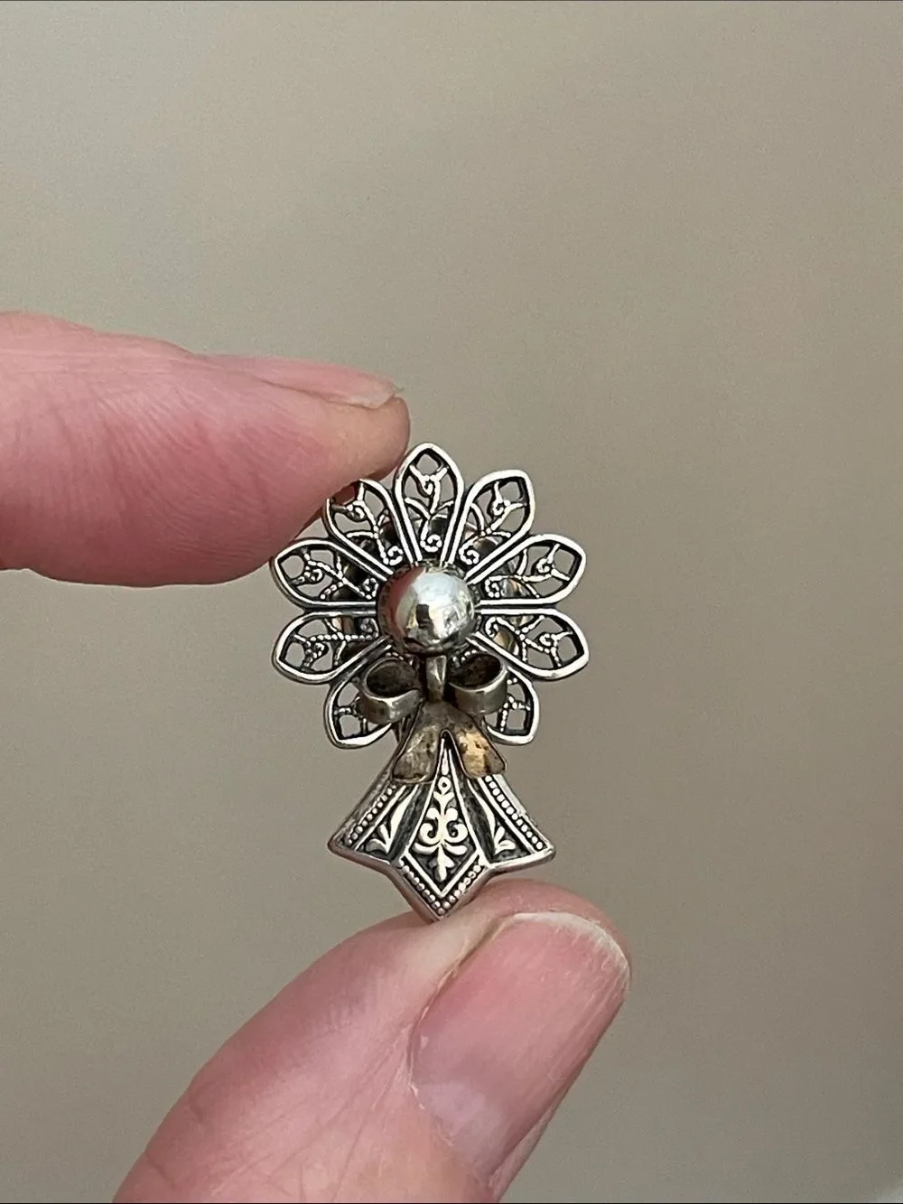Kat's Creations Brooch Angel Cherub Filigree Metal Pin Vintage Designer Jewelry